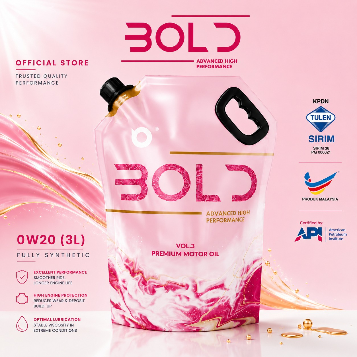 Bold Fully Synthetic SN Plus 0w20 Engine Oil Lubricant 0w-20 4L / 4Litre Minyak Hitam Minyak Enjin K