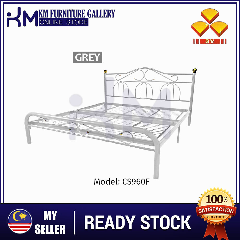 KM Furniture 3V CS960F Powder Coat Metal Bed Frame - King Size/ Katil King/ Katil Besi KMCS960F-G