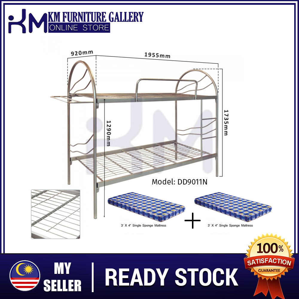 KM Furniture Gallery 3V Double Decker Bed Frame (DD9011N) With Mattress/ Katil Size Double Decker Te