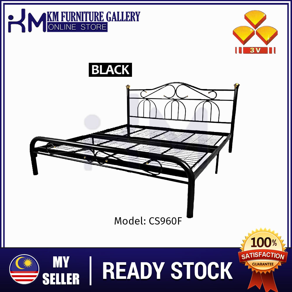 KM Furniture 3V CS960F Powder Coat Metal Bed Frame - King Size/ Katil King/ Katil Besi KMCS960F-B
