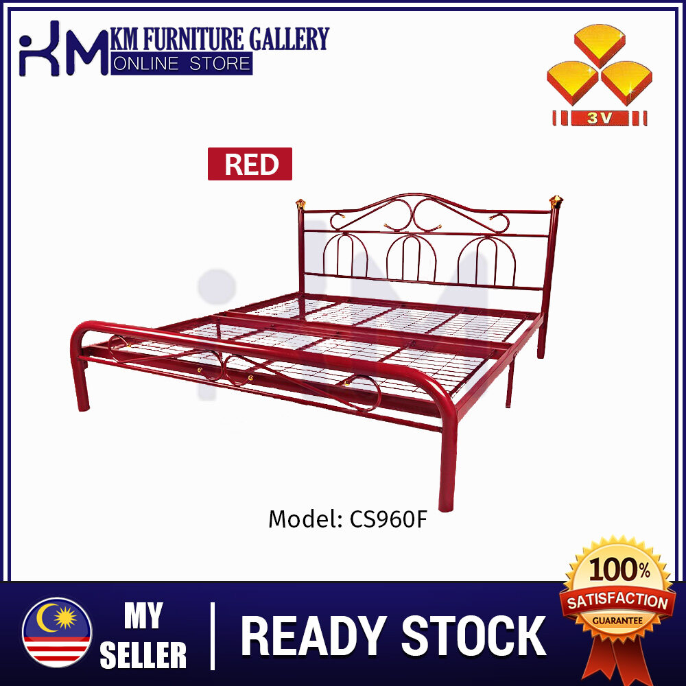 KM Furniture 3V CS960F Powder Coat Metal Bed Frame - King Size/ Katil King/ Katil Besi KMCS960F-R