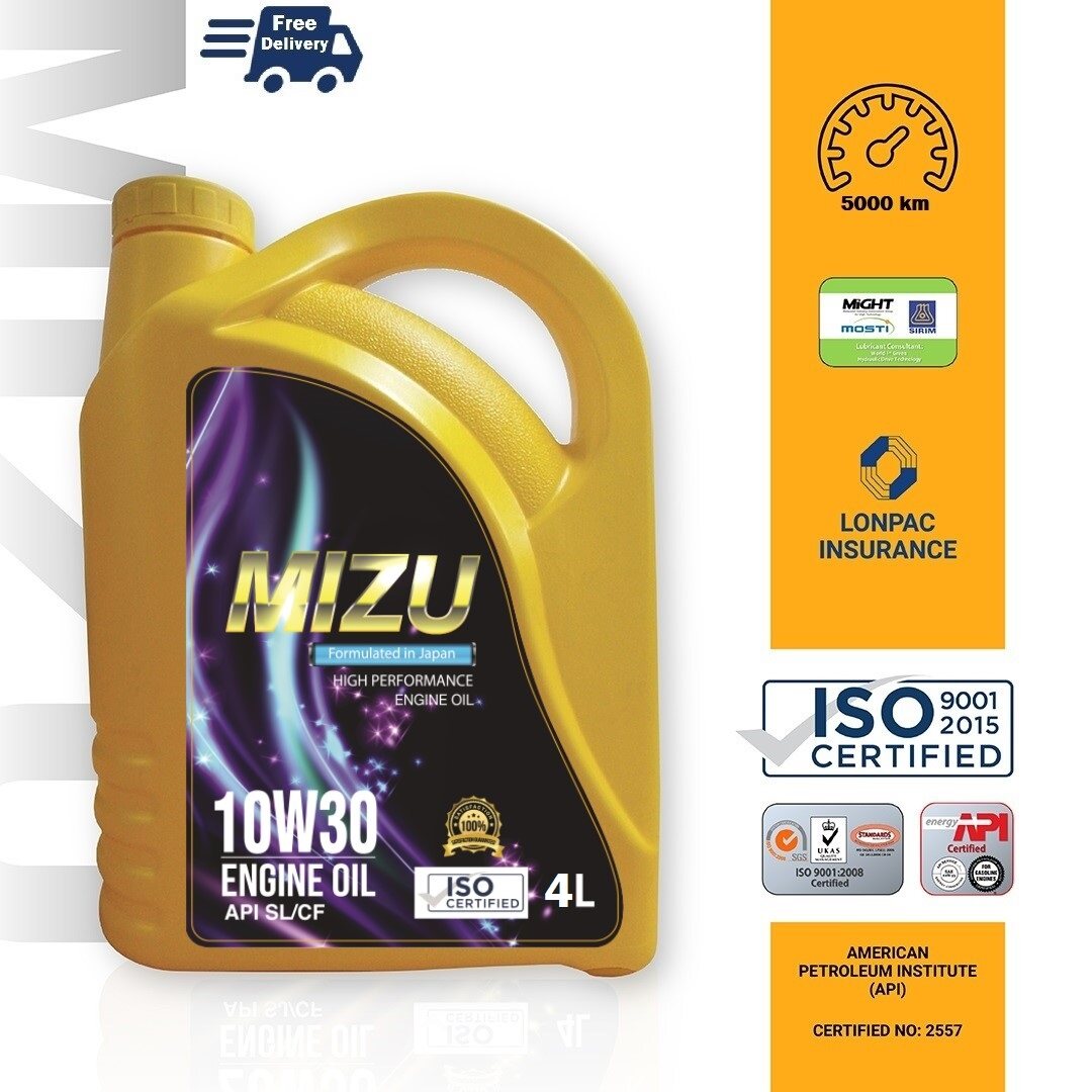 Mizu Premium Mineral Lubricant 10W30 Car Engine Oil - 4 litres [ Limited Promotion ][ with Free 1 pi