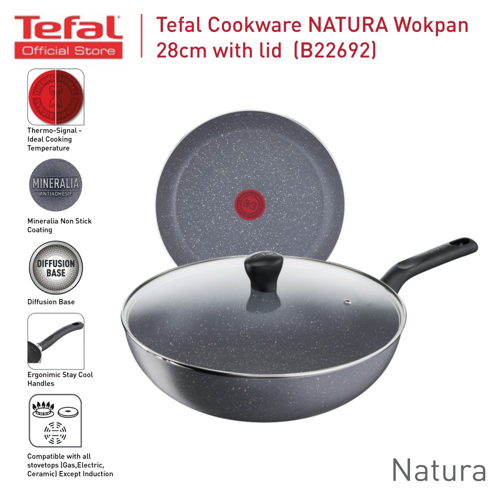 Tefal Cookware Natura Wokpan 28cm W/Lid (B22692)