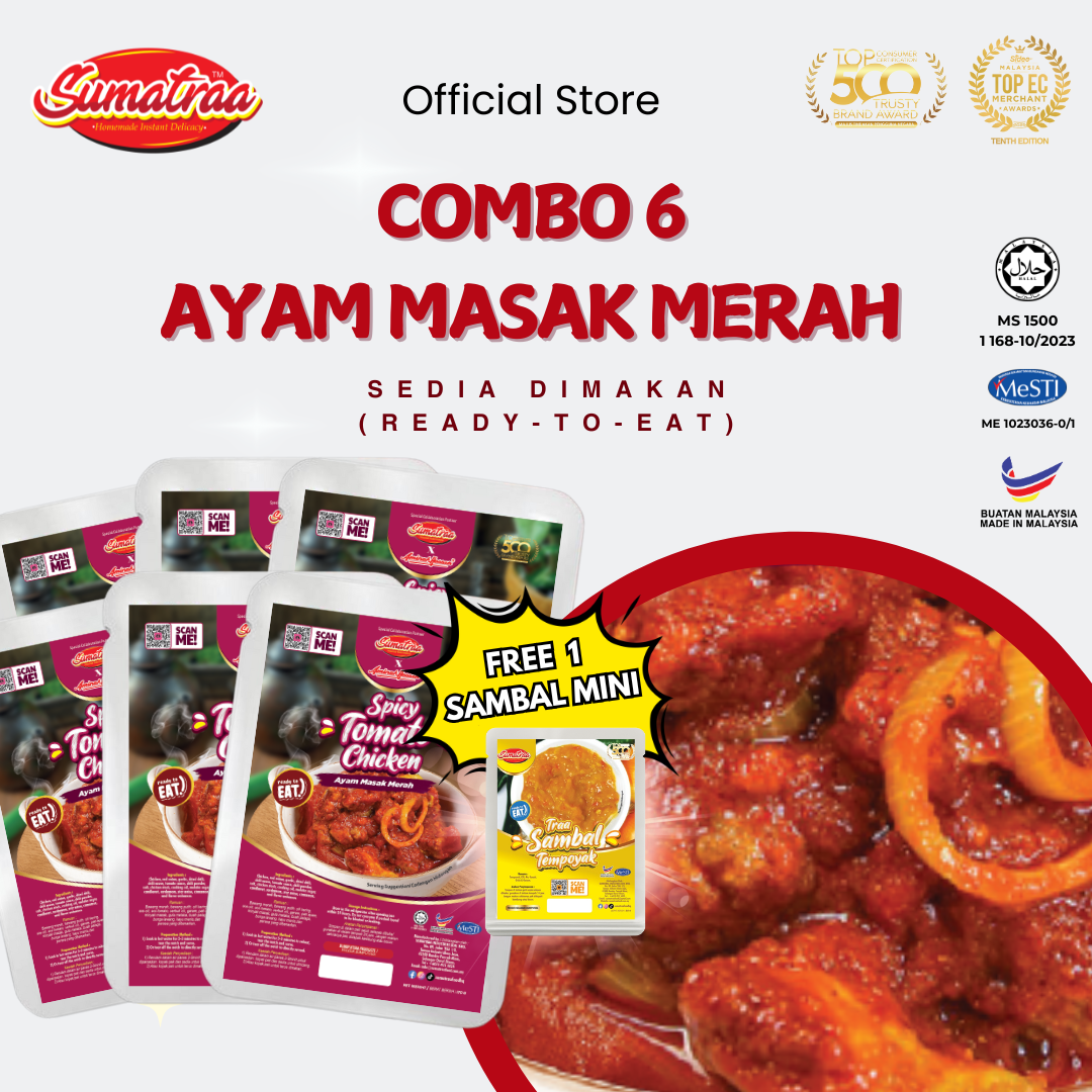 [READY-TO-EAT] COMBO 6 AYAM MASAK MERAH 170g + (PERCUMA 1 SAMBAL MINI TEMPOYAK - STOK TERHAD)  - INS