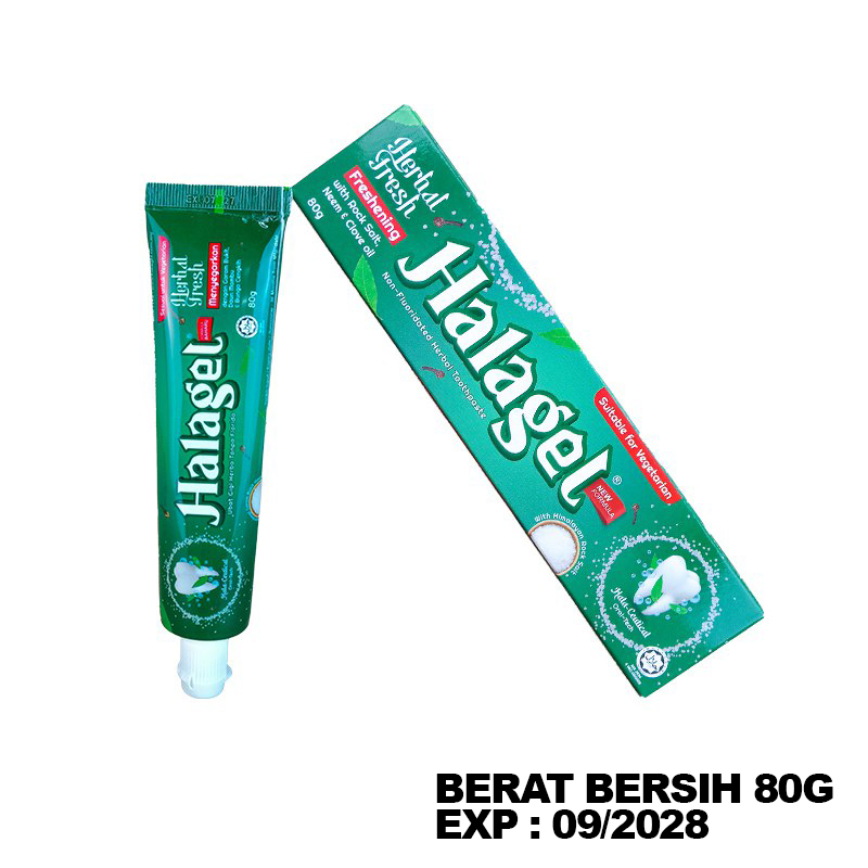 HALAGEL UBAT GIGI TANPA FLORIDA TOOTHPASTE 100GM 200GM ( HERBAL BLAST / HERBAL GREEN / MISWAK GEL ) 