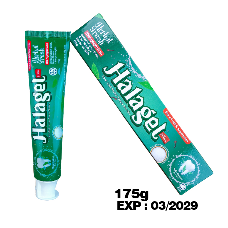HALAGEL UBAT GIGI TANPA FLORIDA TOOTHPASTE 100GM 200GM ( HERBAL BLAST / HERBAL GREEN / MISWAK GEL ) 