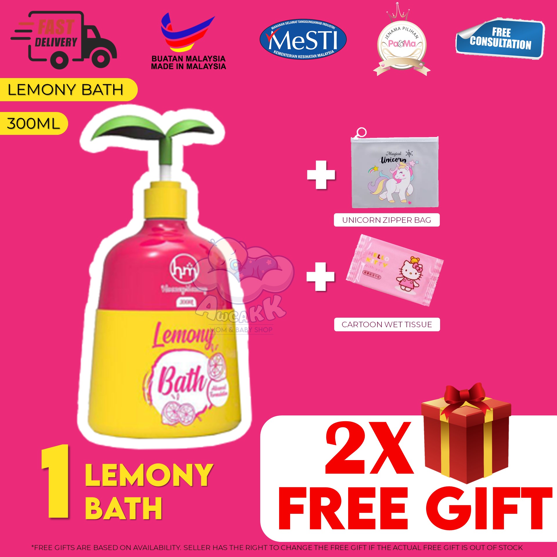 [4 FREEGIFT] HOONEYMOMMY Lemony Bath Lemon Honeymommy Baby Mandian Head to toe Body Wash Shower Gel 