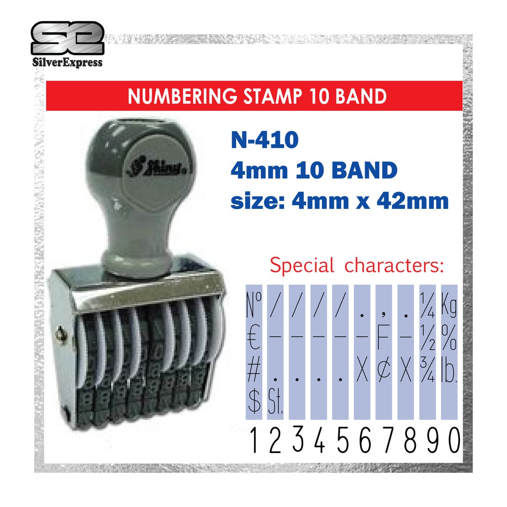 NUMBERING STAMP 10 BAND / 3MM / 4MM / 5MM / 7MM / 9MM/ 10 DIGIT NUMBER / SHINY N-110 / N-210 / N-310