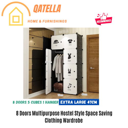 Qatella Wardrobe Almari Baju Rak Baju Cloth Storage Rack Cabinet 8 - 12 Cube Clothes Organization TC