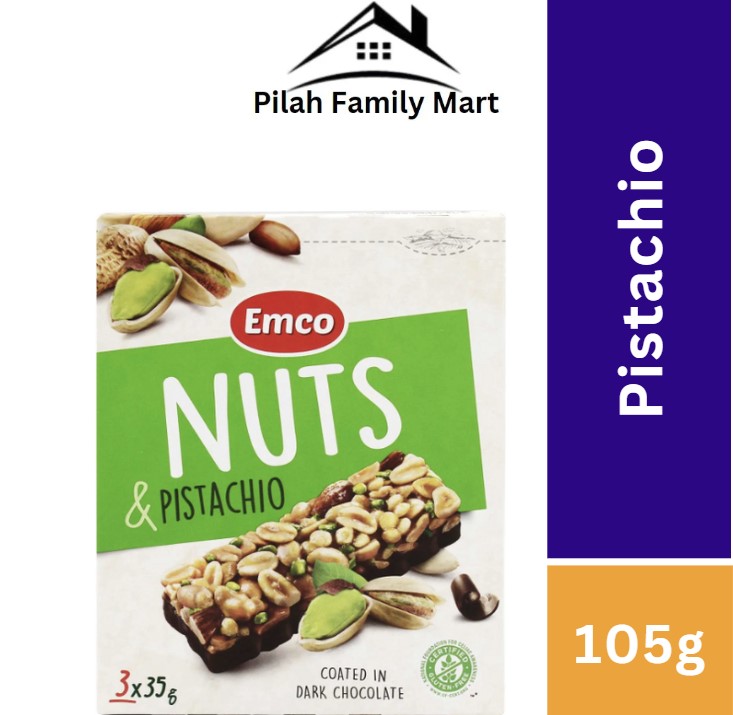 Nuts and Pistachio EMCO Muesli Bars Coated in Dark Chocolate 105g