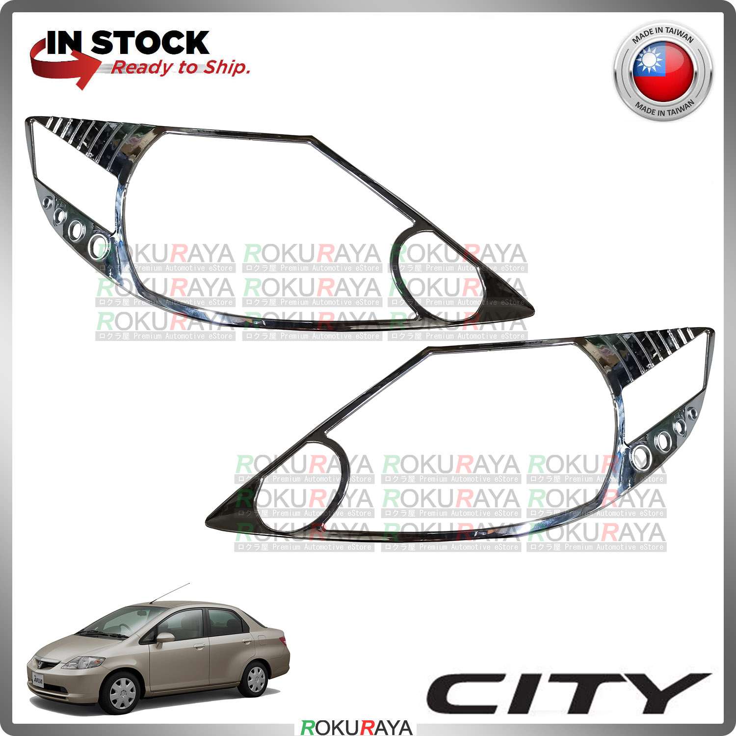[CHROME] Honda City SEL 2003-2005 ABS Plastic Front Head Lamp Garnish Moulding Cover Trim Car Access