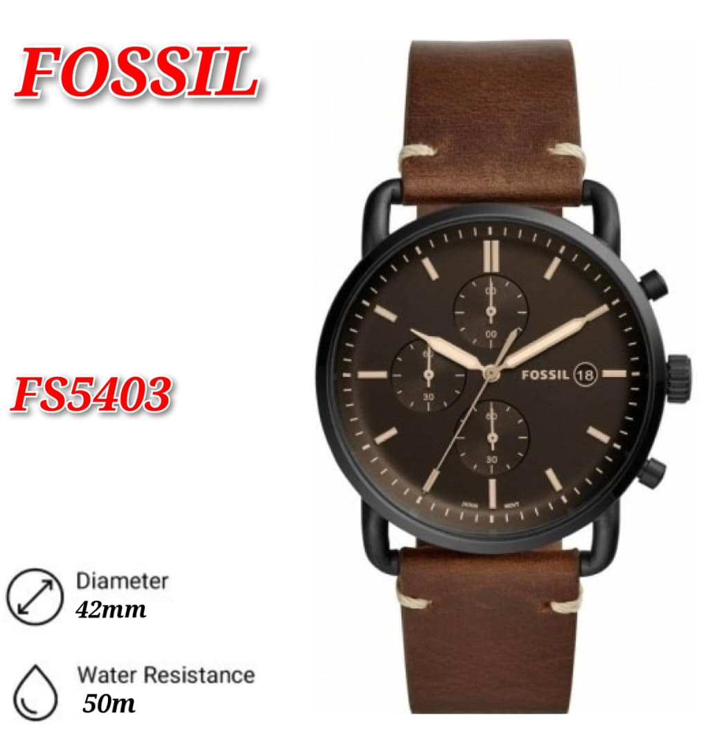 Fossil Men's FS5403 The Commuter Chronograph Brown Leather Watch .
