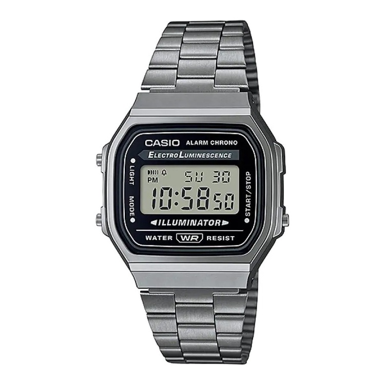Casio VINTAGE A168WGG-1A Men Digital Classic Black Dial Grey Stainless Steel Strap Original Casual W