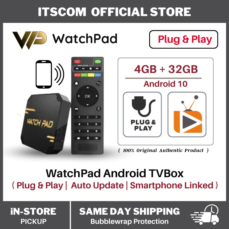 WATCHPAD 4K TV BOX | 4GB + 32GB ROM | OS Android 7.1 | WiFi 2.4GHz / 5.8GHz | plug and play