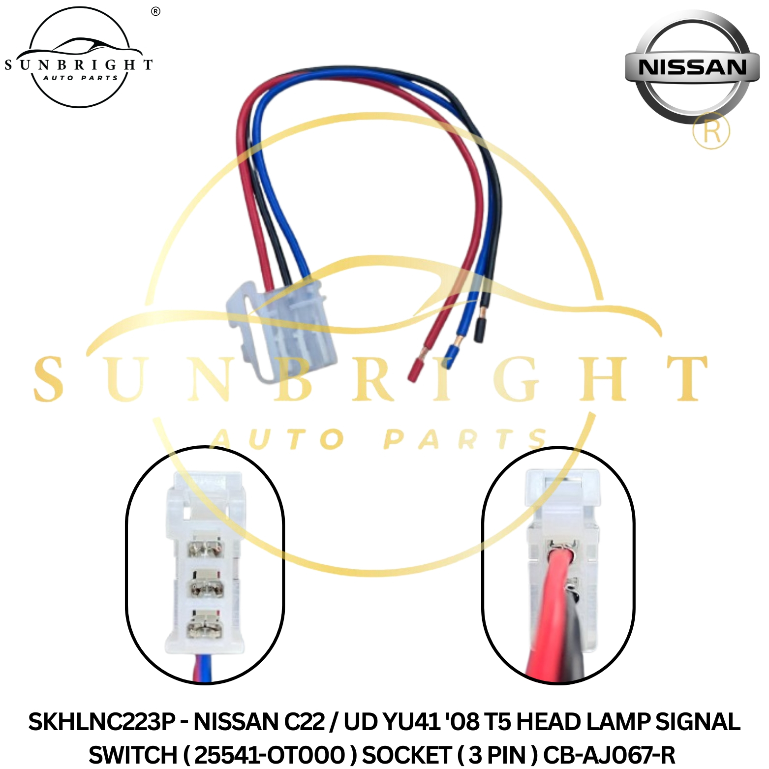NISSAN C22 / UD YU41 '08 T5 HEAD LAMP SIGNAL SWITCH ( 25541-OT000 ) SOCKET ( 3 PIN ) CB-AJ067-R