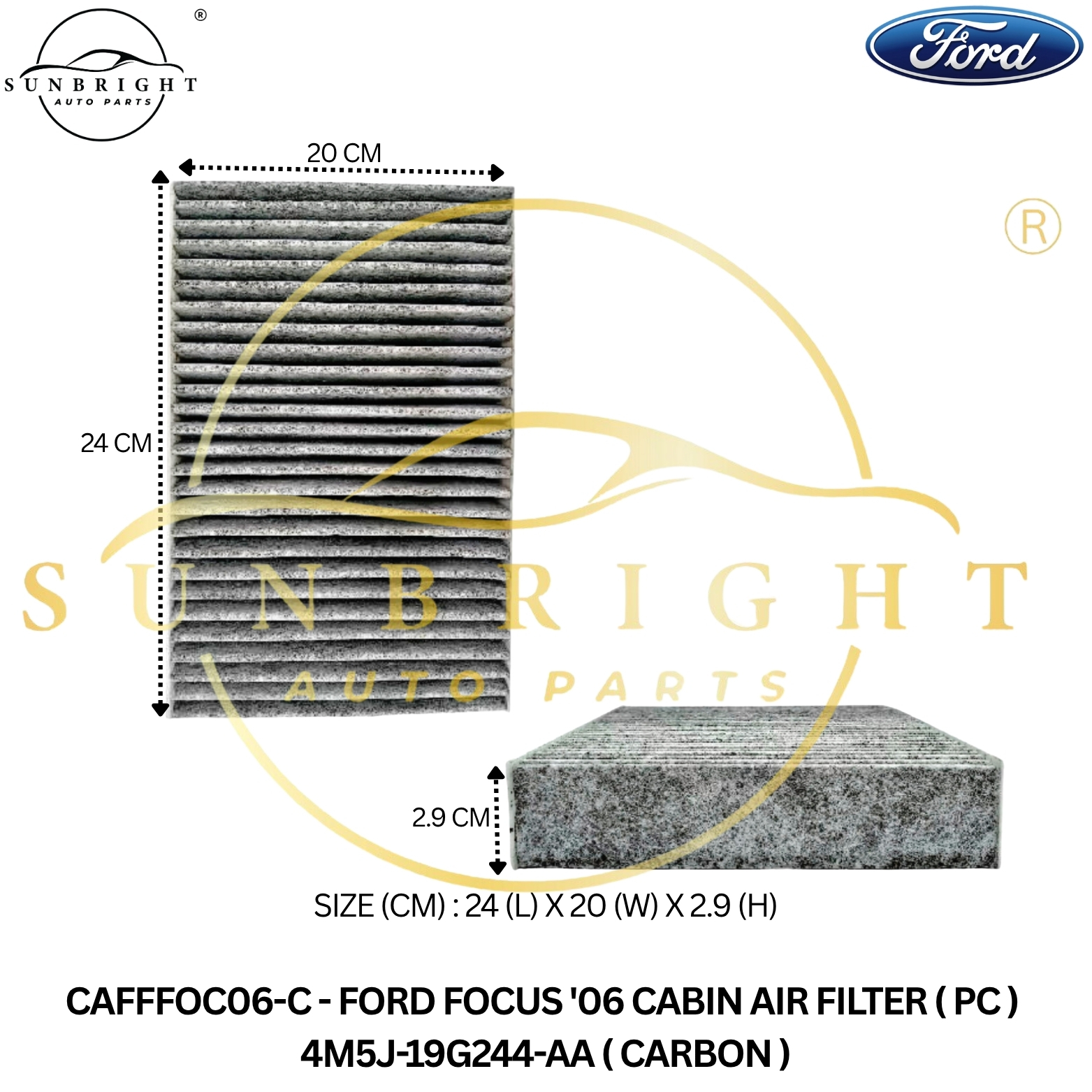 FORD FOCUS '06 CABIN AIR FILTER ( PC ) 4M5J-19G244-AA ( CARBON )
