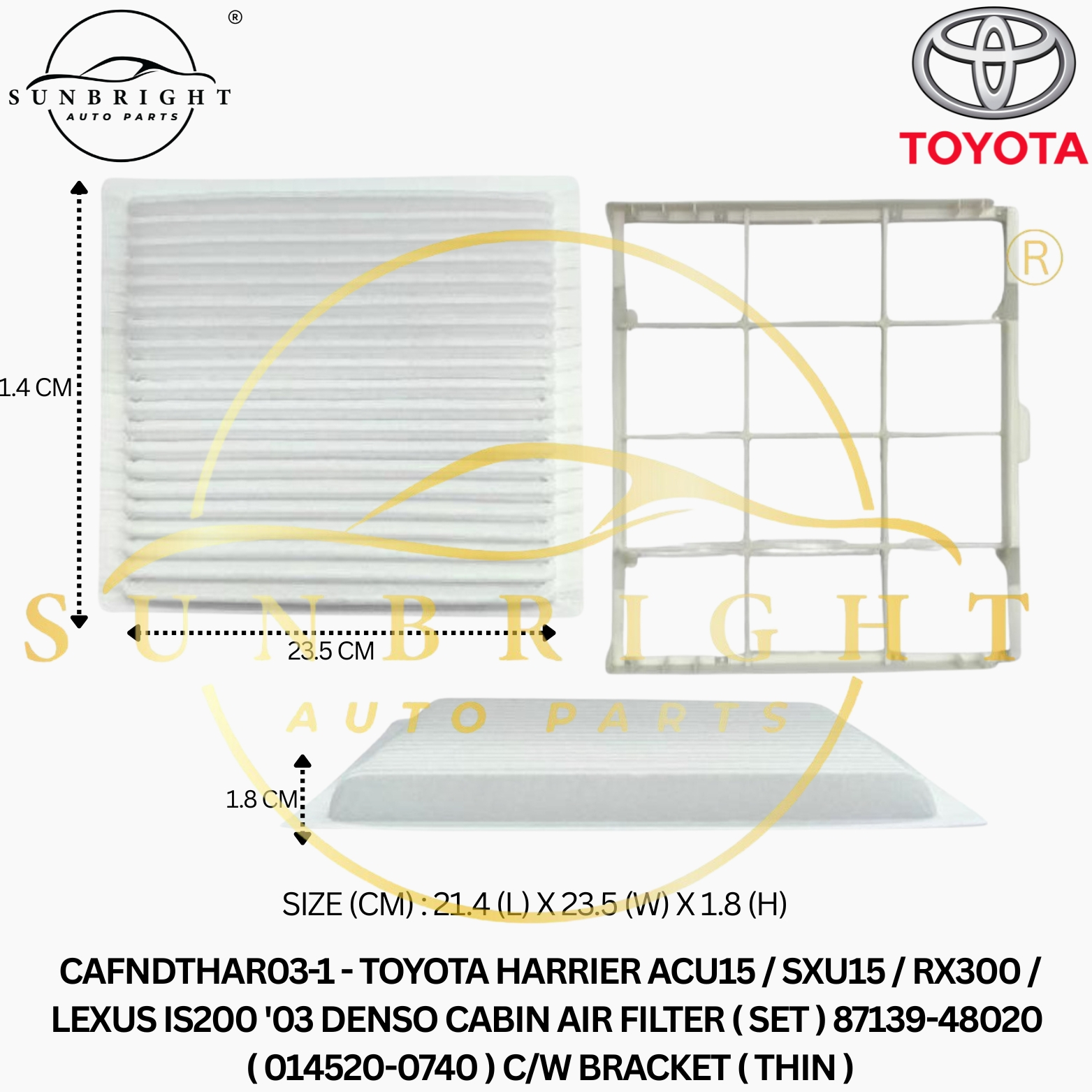 TOYOTA HARRIER ACU15 / SXU15 / RX300 / LEXUS IS200 '03 DENSO CABIN AIR FILTER ( SET ) 87139-48020 (