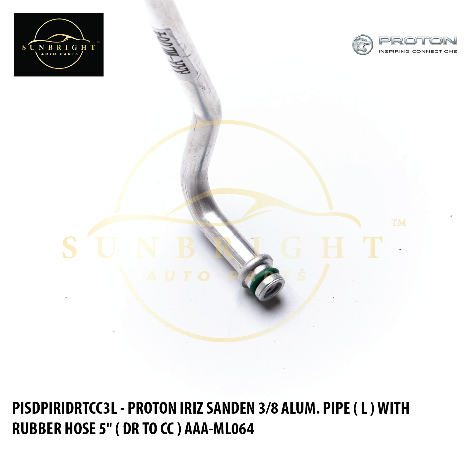 PROTON IRIZ SANDEN 3/8 ALUM. PIPE ( L ) WITH RUBBER HOSE 5" ( DR TO CC ) AAA-ML064