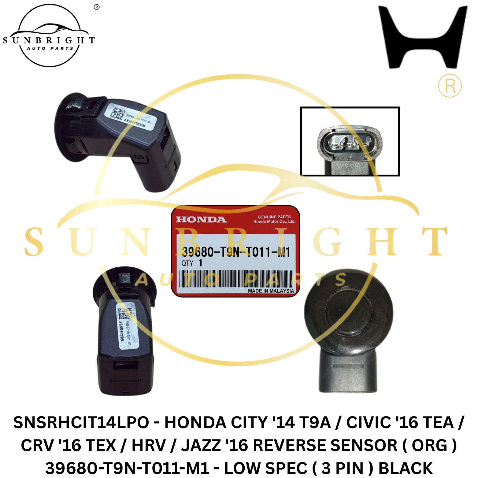HONDA CITY '14 T9A / CIVIC '16 TEA / CRV '16 TEX / HRV / JAZZ '16 REVERSE SENSOR ( ORG ) 39680-T9N-T