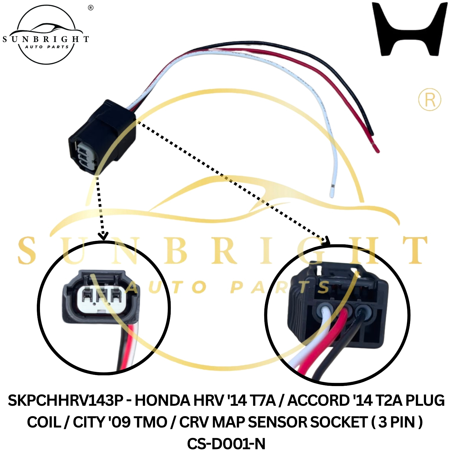 HONDA HRV '14 T7A / ACCORD '14 T2A PLUG COIL / CITY '09 TMO / CRV MAP SENSOR SOCKET ( 3 PIN ) CS-D00