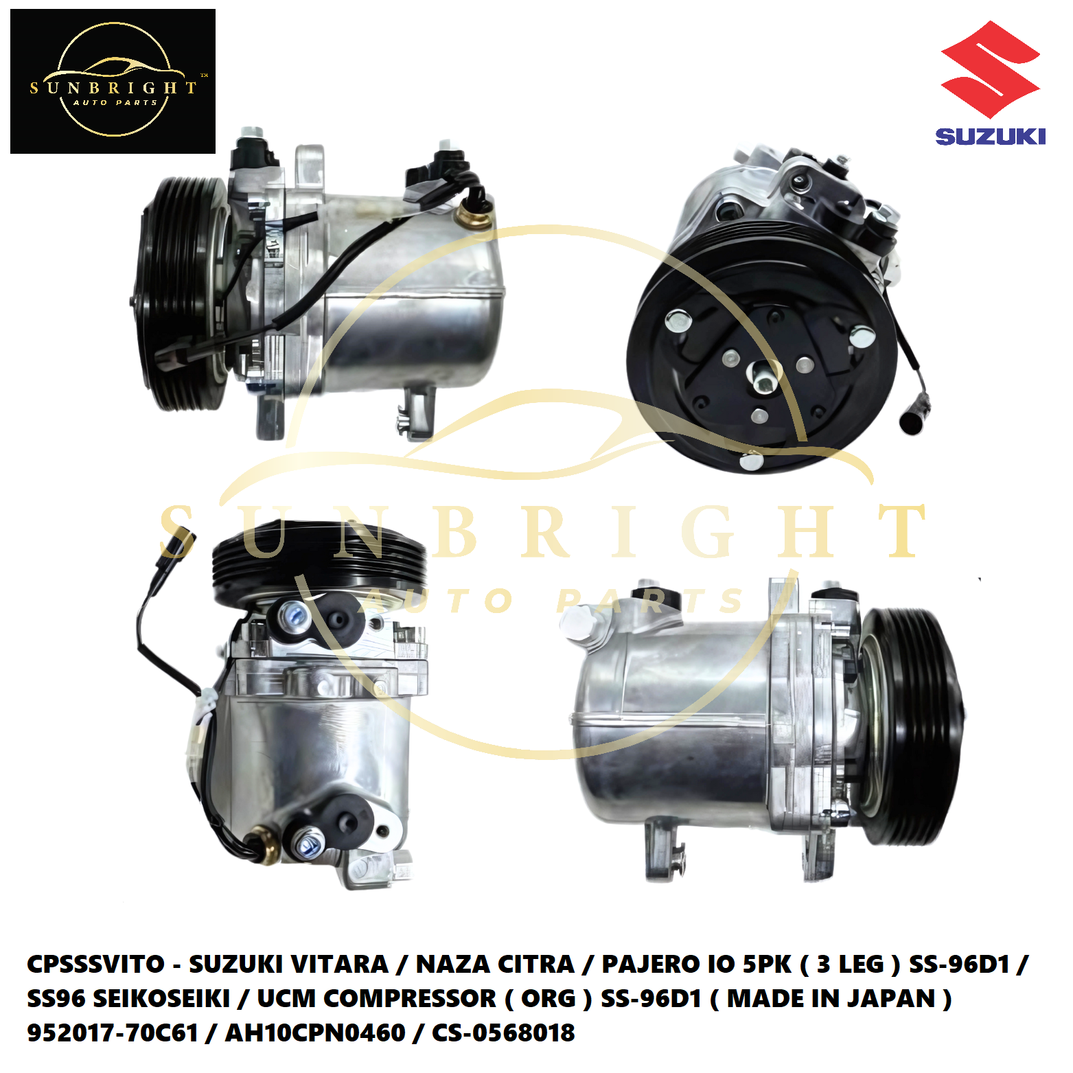 SUZUKI VITARA / NAZA CITRA / PAJERO IO 5PK ( 3 LEG ) SS-96D1 / SS96 SEIKOSEIKI / UCM COMPRESSOR ( OR