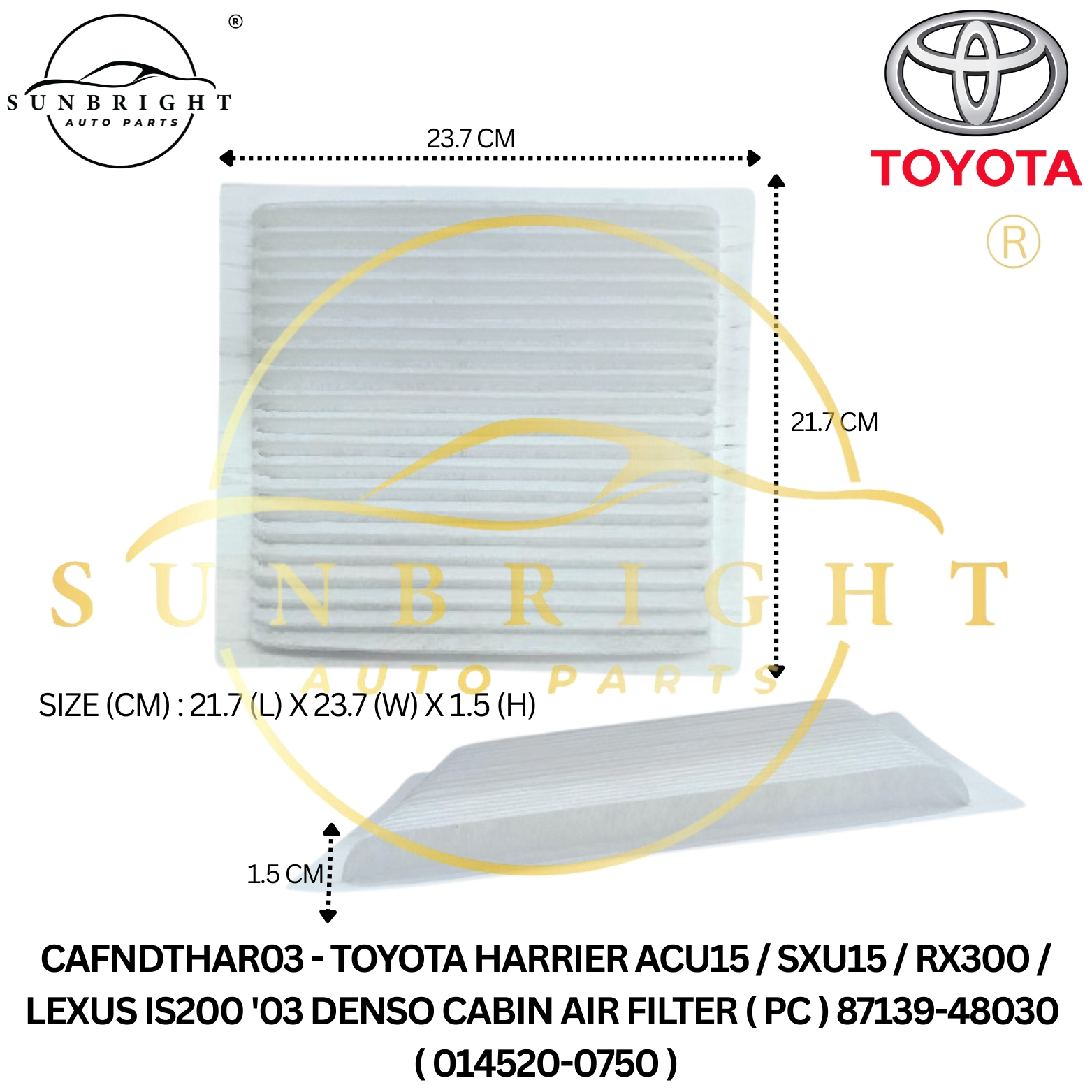 TOYOTA HARRIER ACU15 / SXU15 / RX300 / LEXUS IS200 '03 DENSO CABIN AIR FILTER ( PC ) 87139-48030 ( 0
