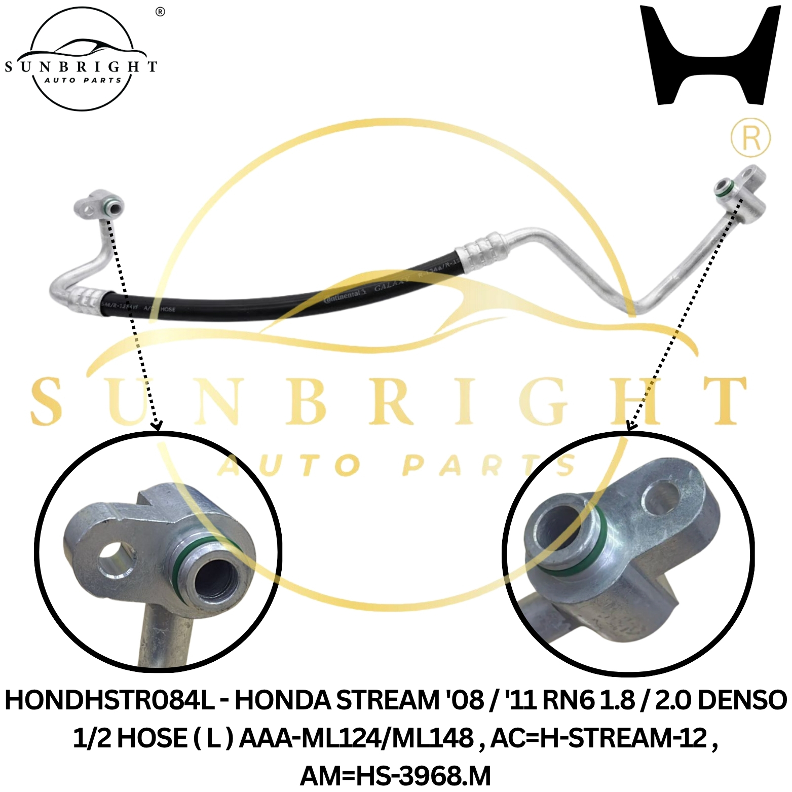 HONDHSTR084L - HONDA STREAM '08/'11 RN6 2.0 DENSO 1/2 HOSE ( L ) AAA-ML124/ML148 , AC=H-STREAM-12