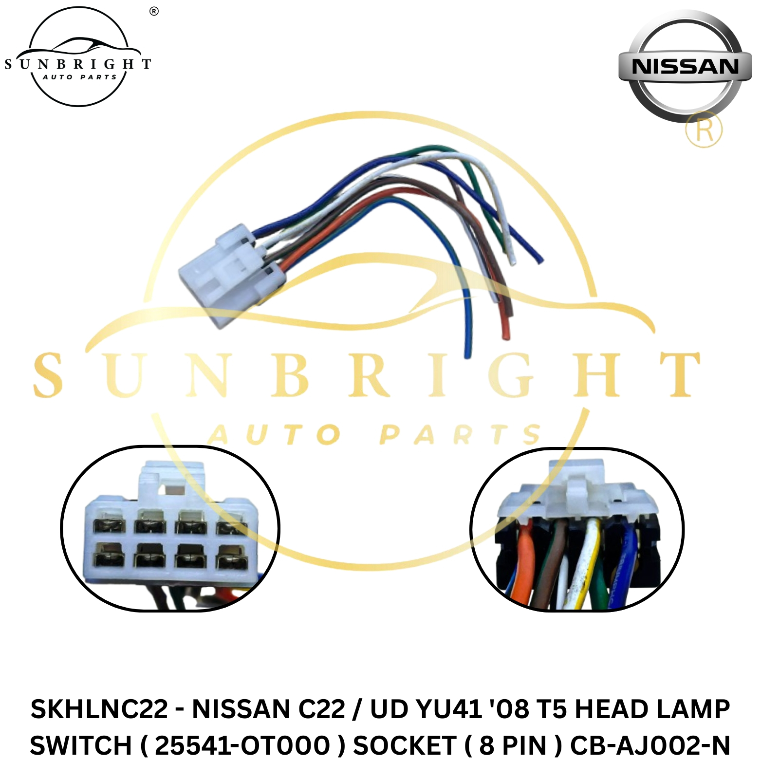 NISSAN C22 / UD YU41 '08 T5 HEAD LAMP SWITCH ( 25541-OT000 ) SOCKET ( 8 PIN ) CB-AJ002-N