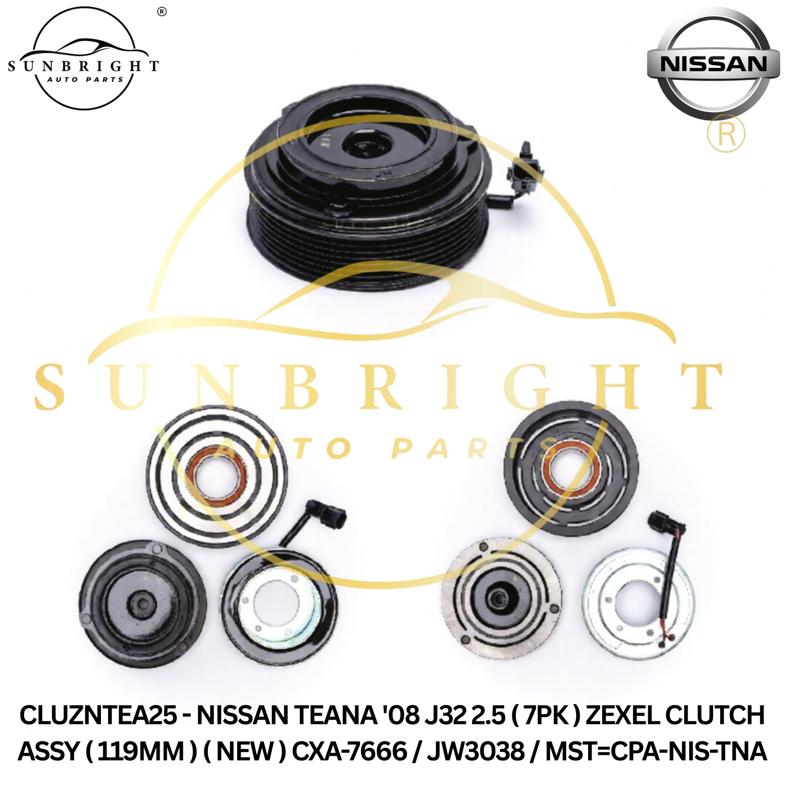NISSAN TEANA '08 J32 2.5 ( 7PK ) ZEXEL CLUTCH ASSY ( 119MM ) ( NEW ) CXA-7666 / JW3038