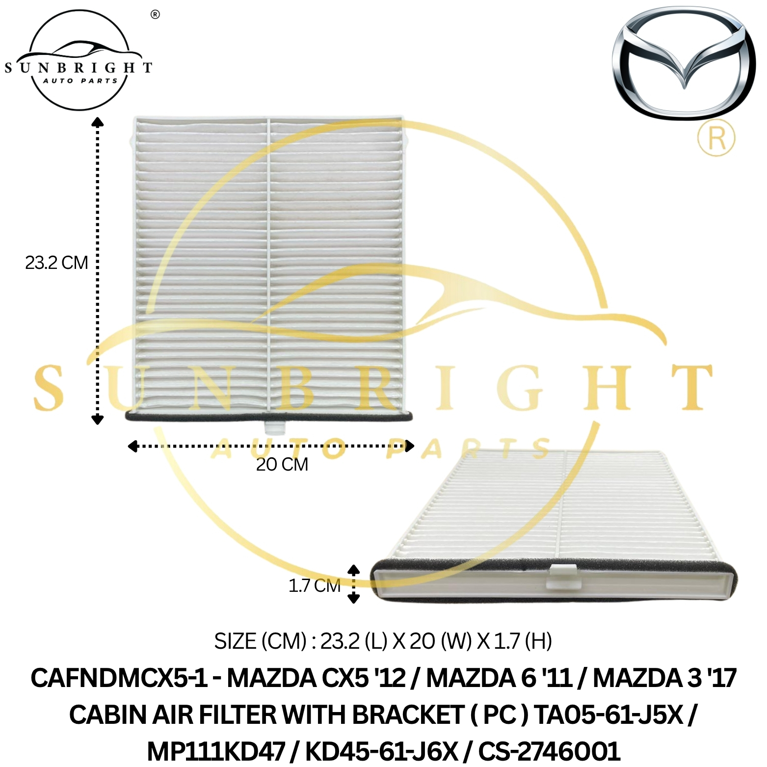 MAZDA CX5 '12 / MAZDA 6 '11 / MAZDA 3 '17 CABIN AIR FILTER WITH BRACKET ( PC ) TA05-61-J5X / MP111KD