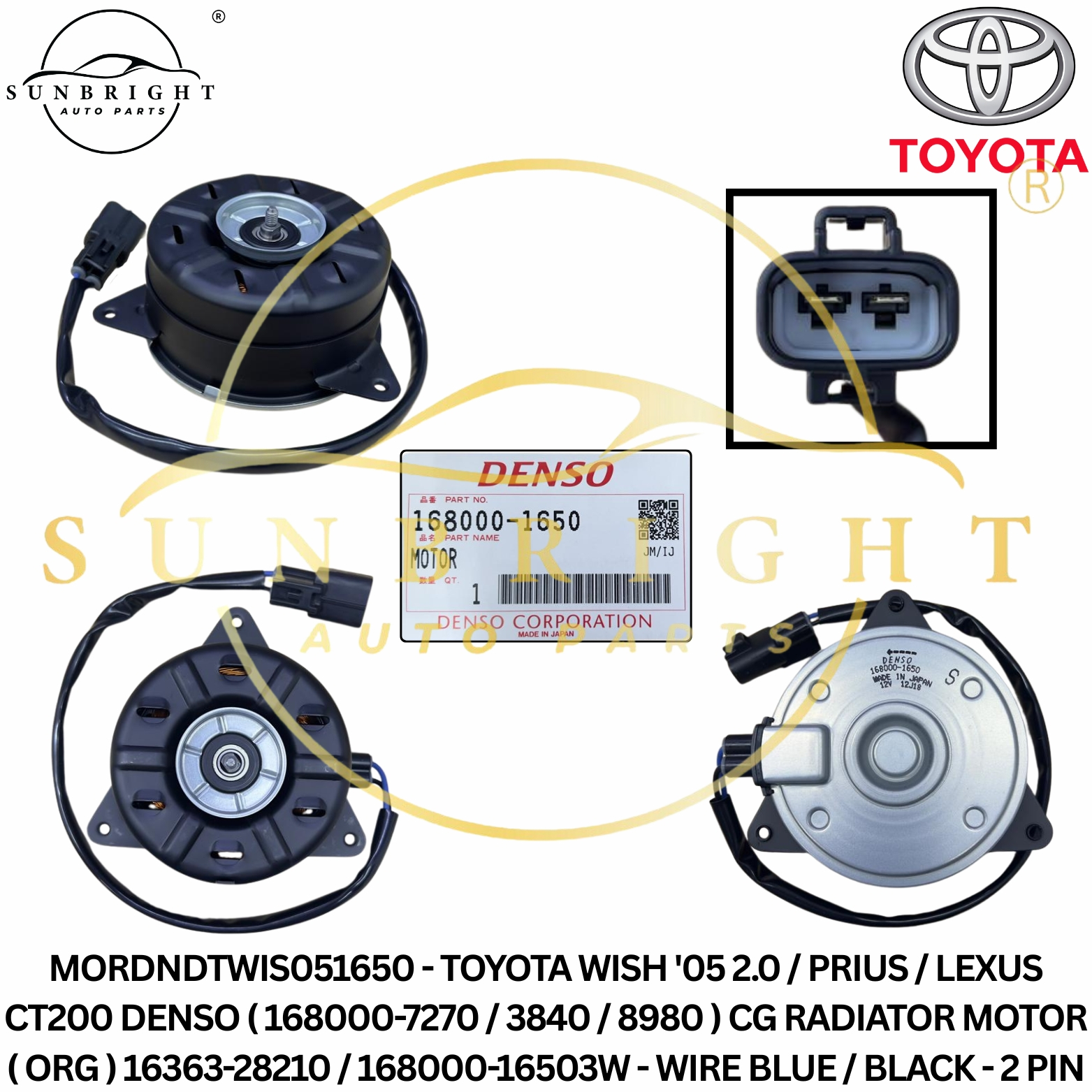 TOYOTA WISH '05 2.0 / PRIUS / LEXUS CT200 DENSO ( 168000-7270 / 3840 / 8980 ) CG RADIATOR MOTOR ( OR