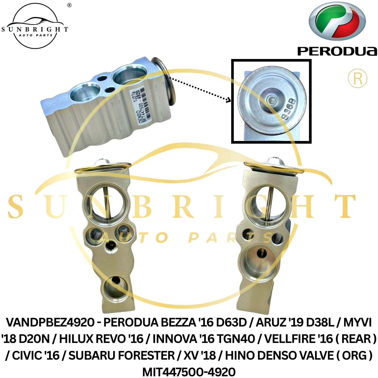 PERODUA BEZZA '16 D63D / ARUZ '19 D38L / MYVI '18 D20N / HILUX REVO '16 / INNOVA '16 TGN40 / VELLFIR