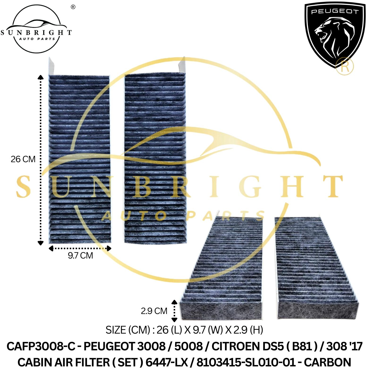 CAFP3008-C - PEUGEOT 3008 / 5008 / CITROEN DS5 ( B81 ) CABIN AIR FILTER ( SET ) ( CARBON ) 6447-LX /