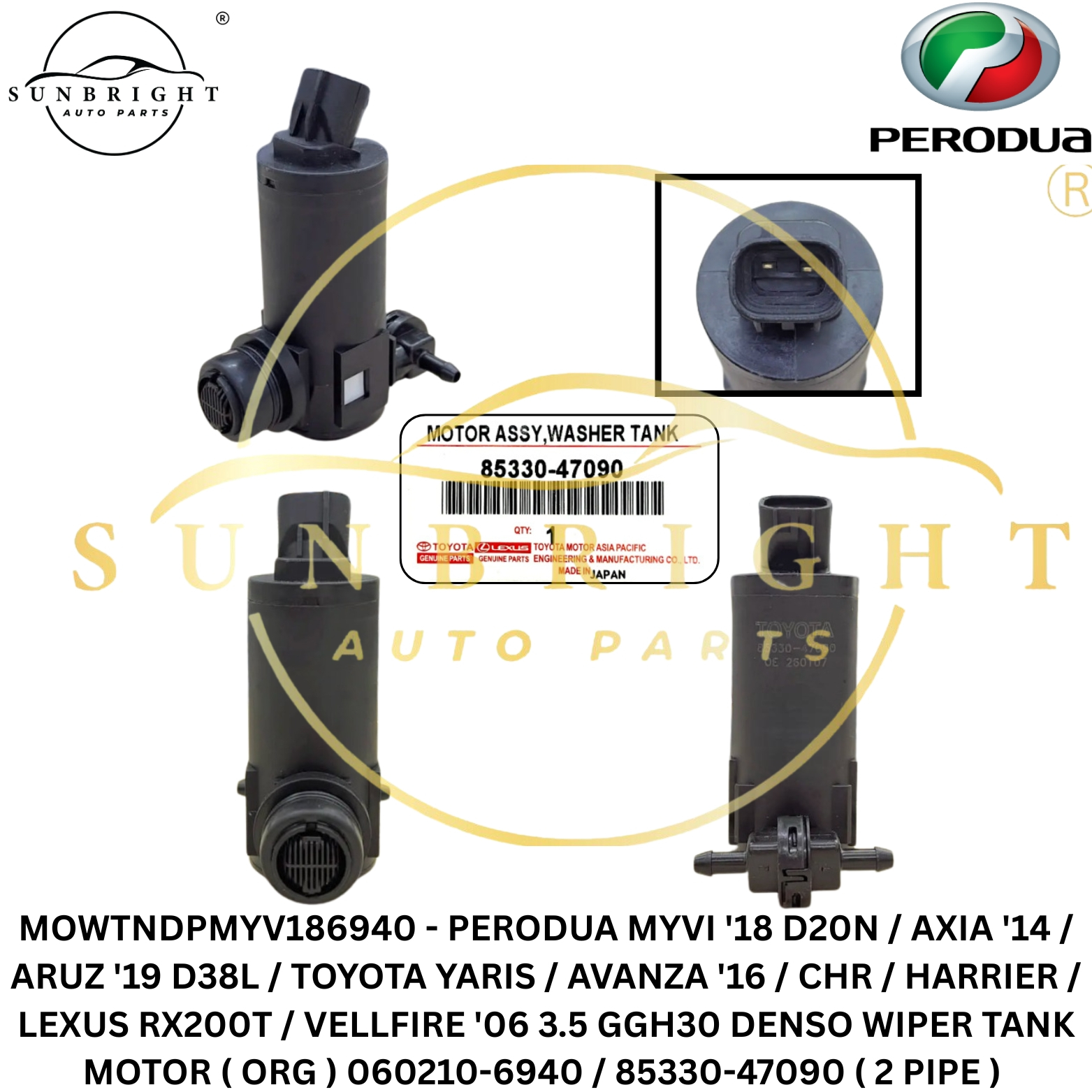 PERODUA MYVI '18 D20N / AXIA '14 / ARUZ '19 D38L / TOYOTA YARIS / AVANZA '16 / C-HR / HARRIER / LEXU