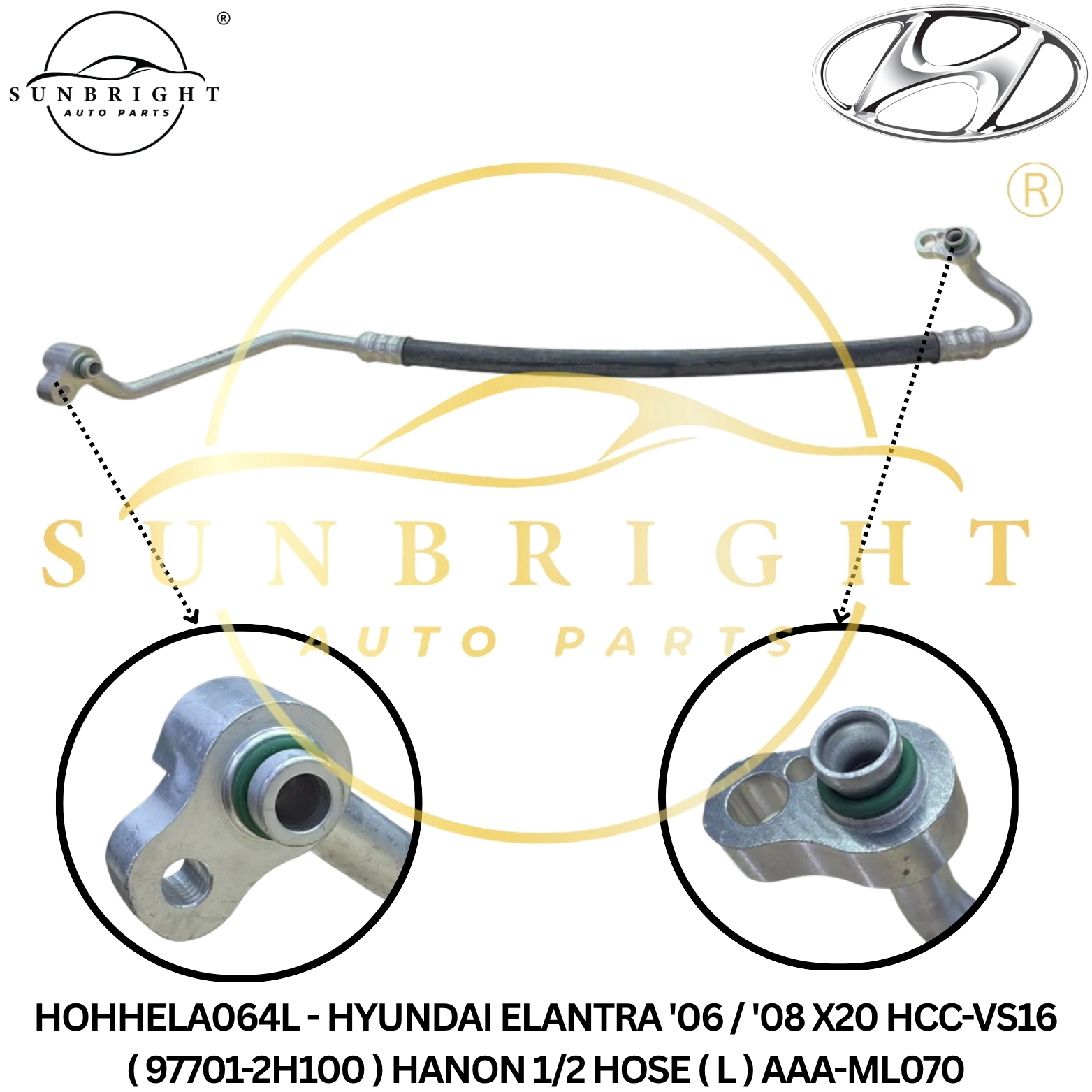 HOHHELA064L - HYUNDAI ELANTRA '06 / '08 X20 HCC-VS16 ( 97701-2H100 ) HANON 1/2 HOSE ( L ) AAA-ML070