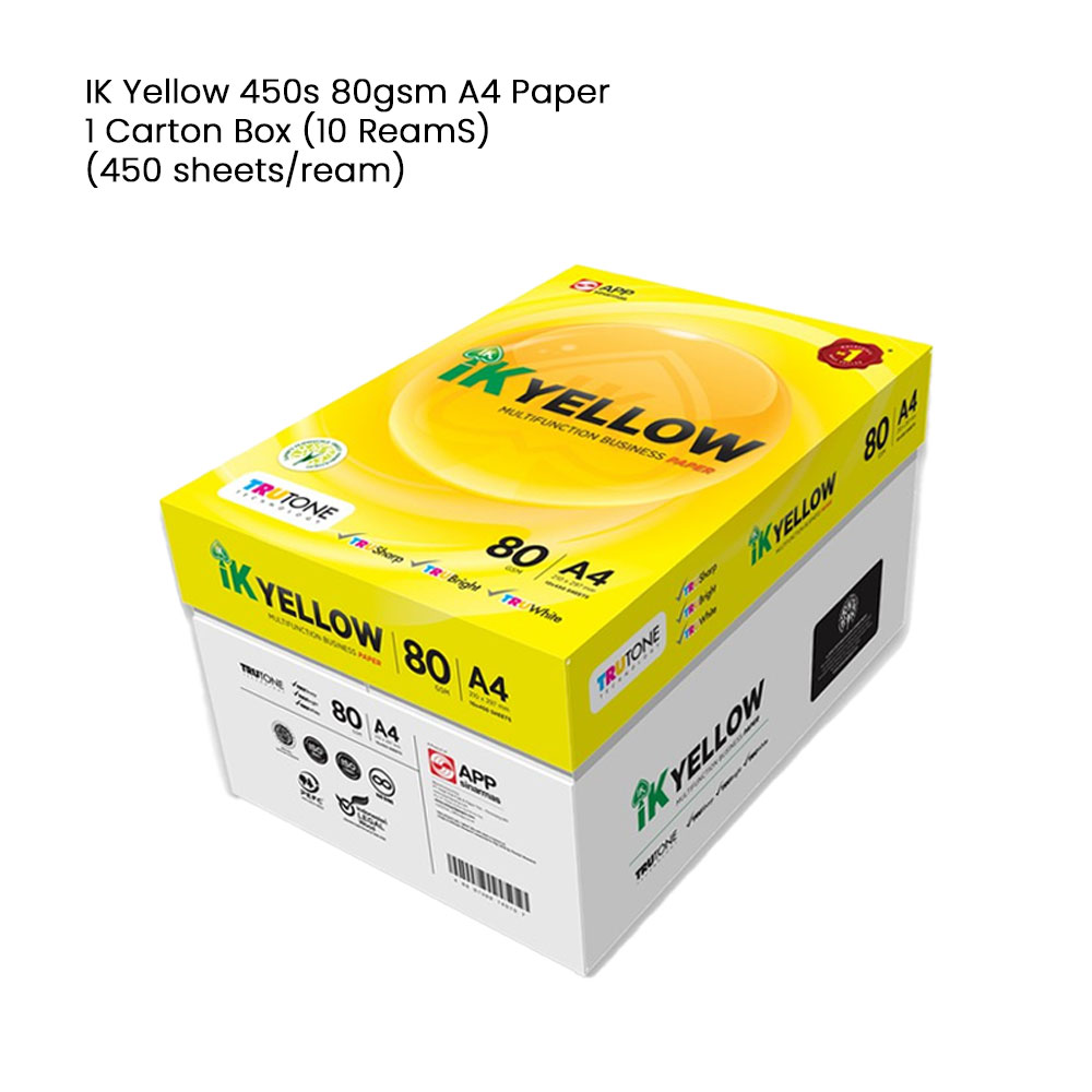IK Yellow 450s 70gsm,80gsm  A4 Paper 1 Carton Box (10 ReamS) (450 sheets/ream)