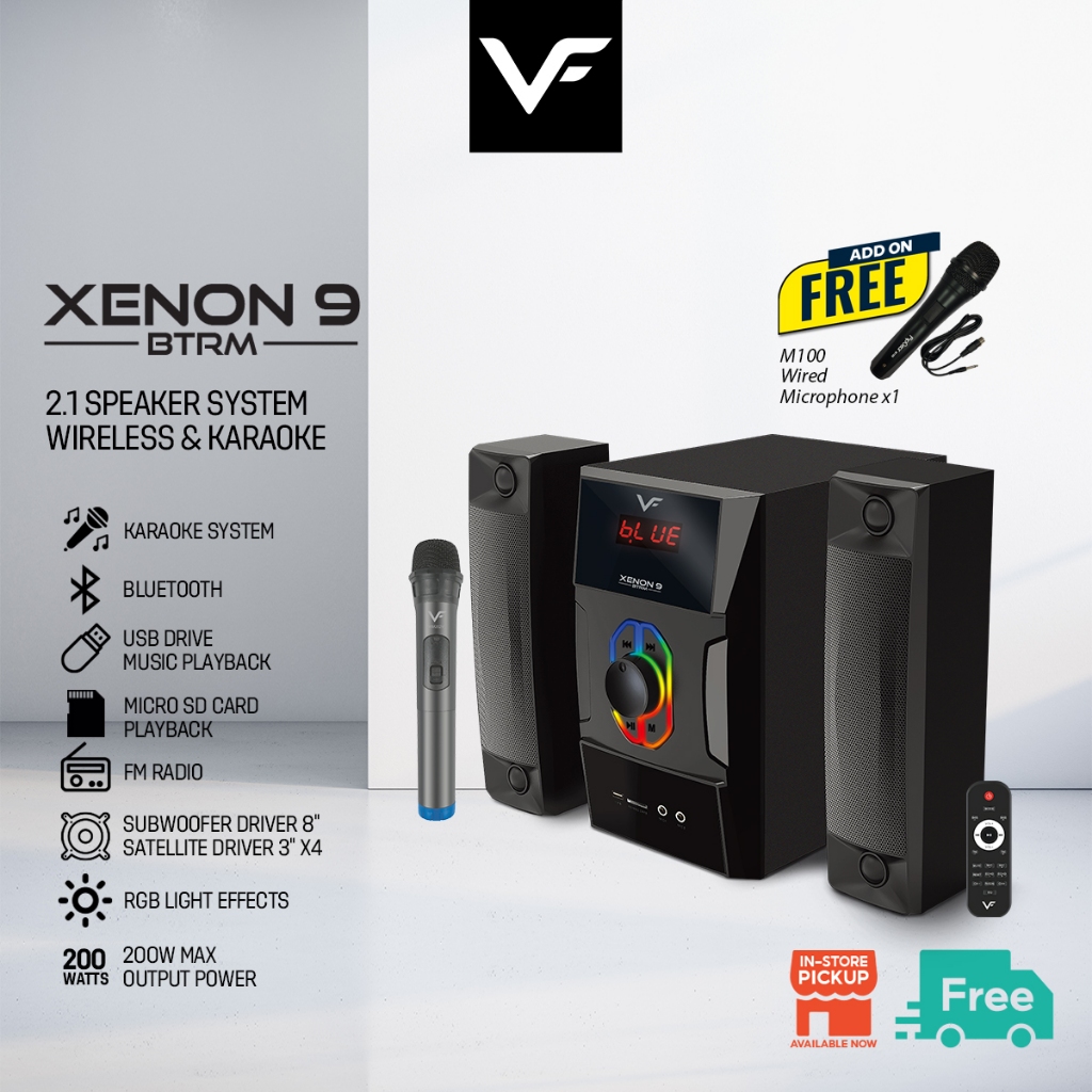 Vinnfier VF Xenon 9 BTRM 2.1 Speaker 200W Max Bluetoorh Karaoke Speaker Subwoofer Micro SD Card USB 