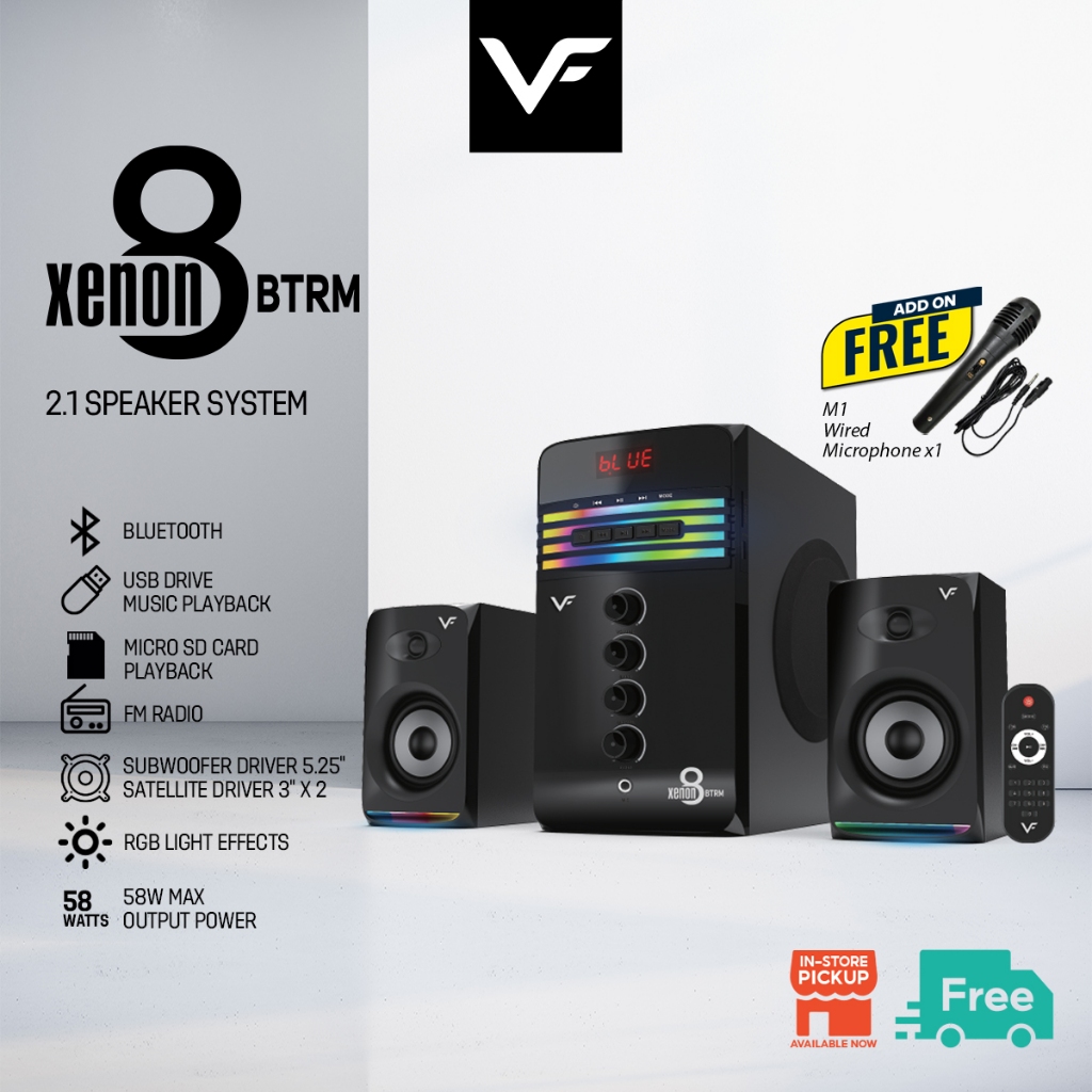 Vinnfier VF XENON 8 BTRM 2023 TV & PC Extra Bass 2.1 bluetooth speaker FM radio, USB/SD slot Mic Jac