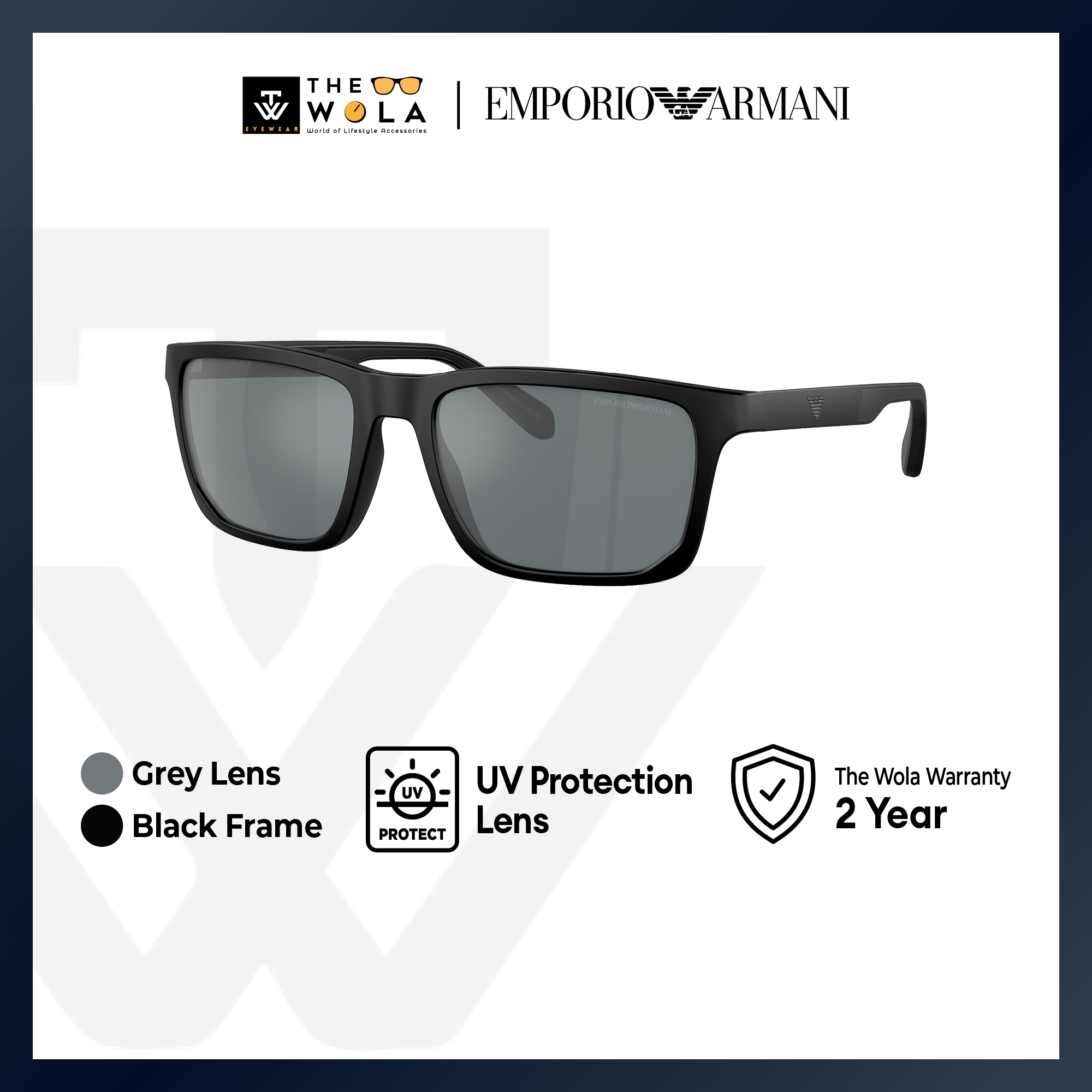 Emporio Armani Men's Rectangle Frame Black Injected Sunglasses - EA4219F