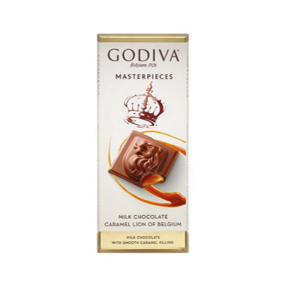 GODIVA MASTERPIECE MILK CHOCOLATE CARAMEL LION OF BELGIUM/HAZELNUT OYSTER/DARK CHOCOLATE GANACHE HEA