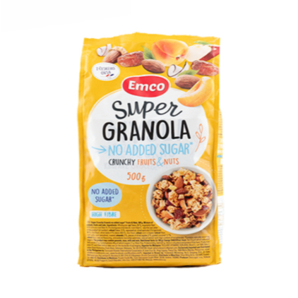 EMCO SUPER GRANOLA NO ADDED SUGAR FRUITS&NUT/STRAWBERRIES/CHOCOLATE&COCONUT 500G