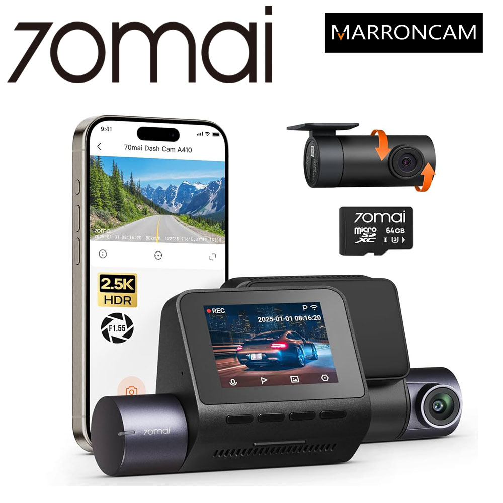 70mai A410 Dash Cam + Rear cam + 64gb memory card