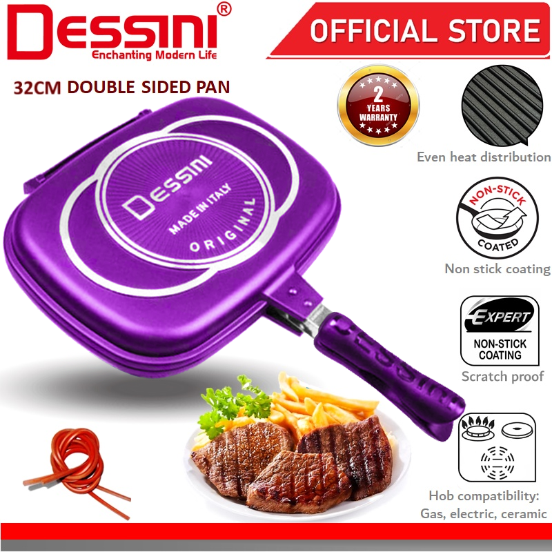 DESSINI ITALY Granite Aluminium Non Stick Double Sided Pressure Grill Fry Pan Cookware Tool (32cm)
