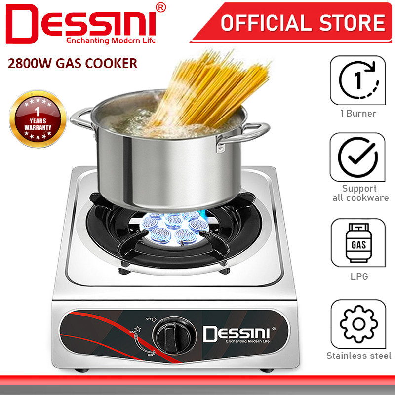 DESSINI ITALY Auto Ignition 8 Jet Gas Cooker Propane LPG Hob Burner Cooktop Tabletop Stainless Steel