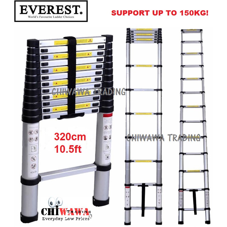 10.5Ft 10 Steps Everest Extendable Aluminium Telescopic Pole Ladder Foldable