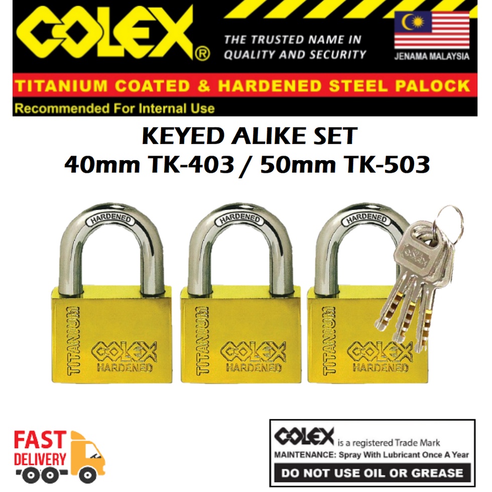 COLEX Padlock 3PCS TK-403 TK-503 Titanium Coated Padlock Kunci Mangga Heavy Duty | 40mm 50mm