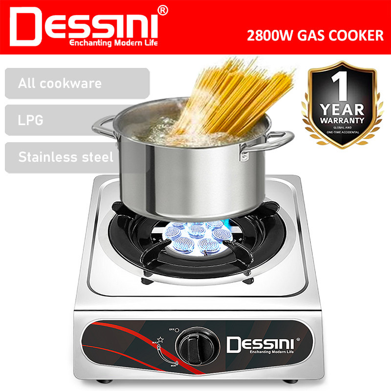 DESSINI ITALY Auto Ignition 8 Jet Gas Cooker Propane LPG Hob Burner Cooktop Tabletop Stainless Steel