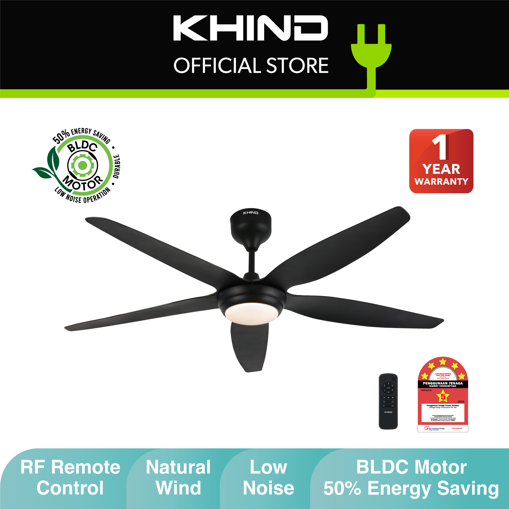 KHIND 56" ZenAir Ceiling Fan CF56DC6RL (Single Pack)