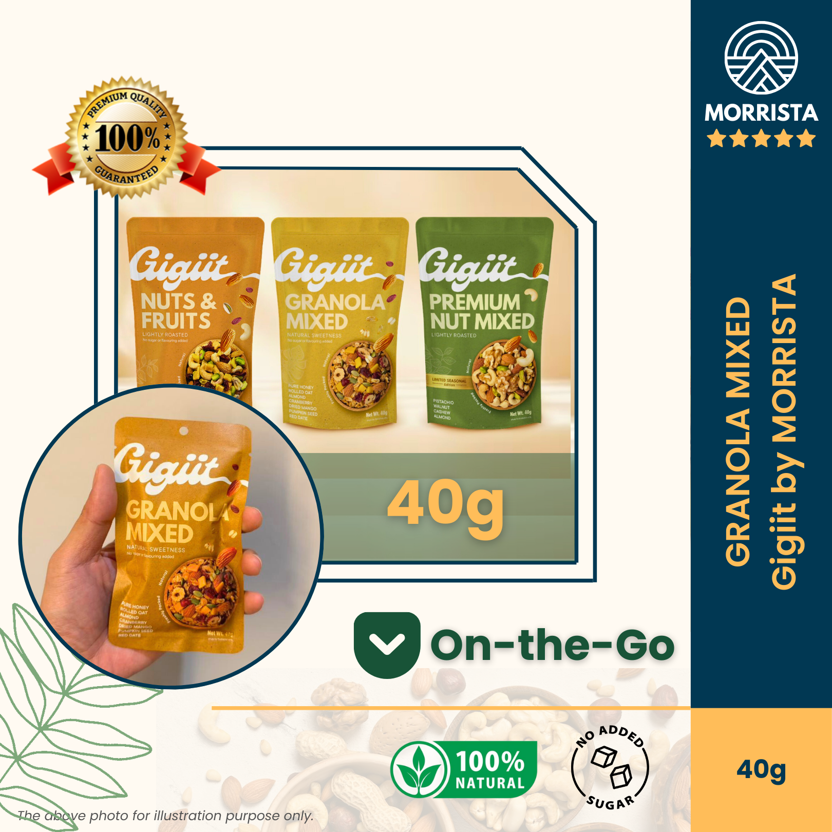 Healthy On-the-Go Snack 40g Granola  |  Gigiit Honey Granola Mixed | 100% Natural | No Added Sugar| 