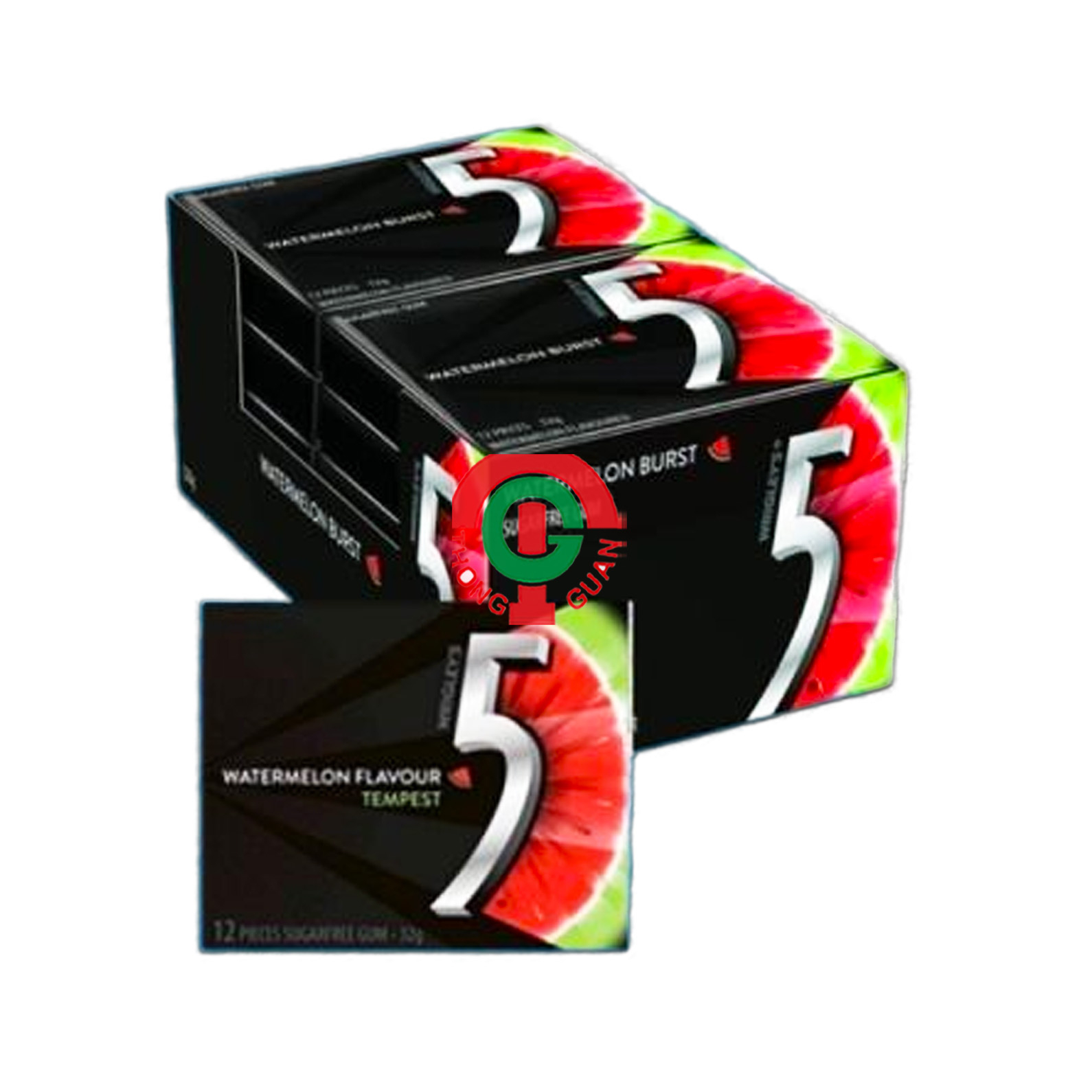 32g x 10pkt (1 Box) Wrigley's 5 Gum Sugarfree [Watermelon Tempest / Peppermint Cobalt/ Strawberry Fl